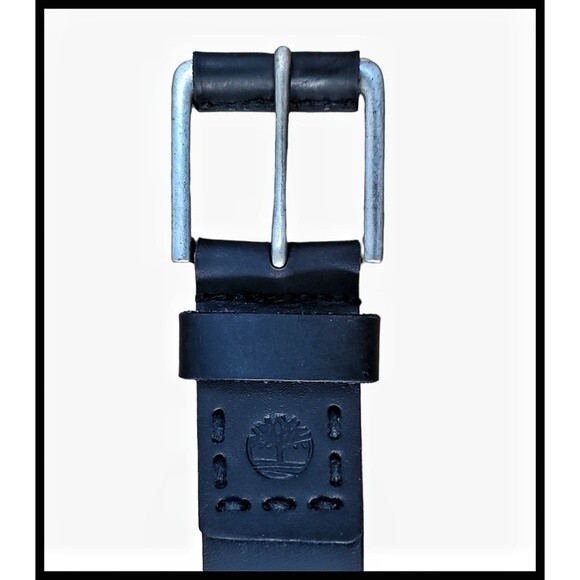 Timberland Genuine Leather Casual Belt Matte Black Square Silver Metal Buckle 36 - Picture 5 of 11
